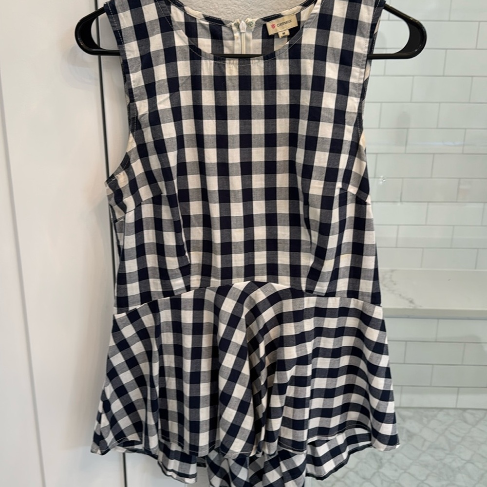 Navy and white Cremiux peplum top